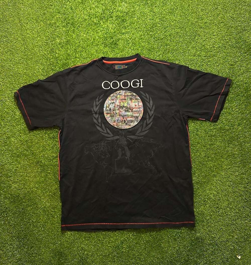 Y2K 2000s Coogi Graphic T-Shirt XXL Black World Map Short Sleeve Tee